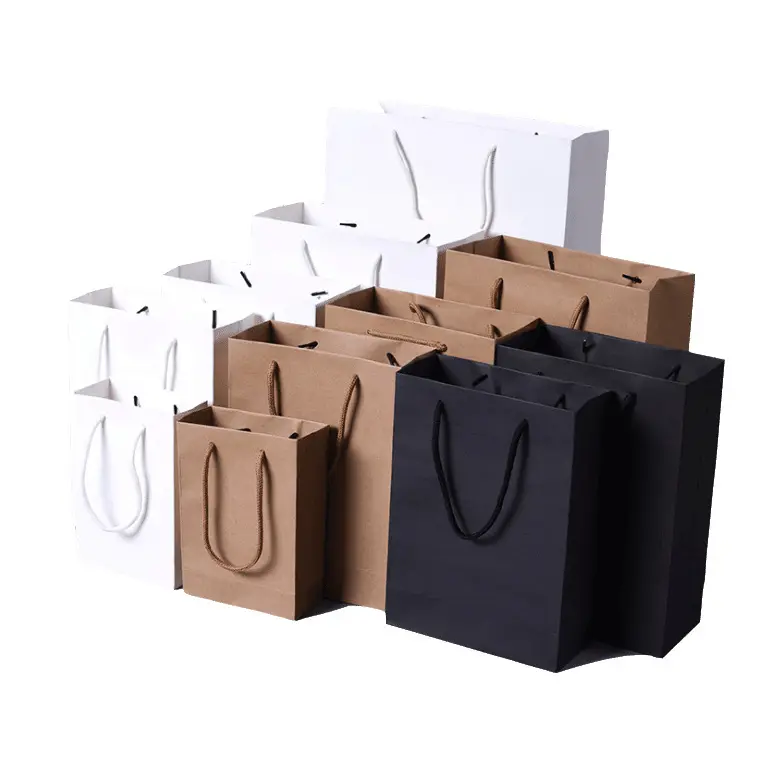 Custom Logo Black Blue Brown Personalized Gift White Luxury Clothing Kraft Paper Shopping Tote Bag With Logos Paper Handles