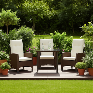 Ensemble de salle à manger de jardin en polyrotin marron 3 pièces avec coussins, mobilier de jardin, sièges d'extérieur - Product Image 2
