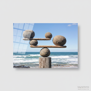 Elegante Impresión en Lienzo de Piedra Zen en Equilibrio Costero: Arte Meditativo de Playa, ARTE EN VIDRIO TEMPLADO - Product Image 2