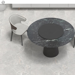 Una perezosa <span class=keywords><strong>Susan</strong></span>, comedor de lujo, mesa de cocina, diseño francés, pata de Metal negro, mesa de comedor superior de mármol verde indio oscuro - Product Image 5