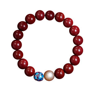 FUTUJI Cinnabar Buddhist <span class=keywords><strong>Mala</strong></span> سوار مع حبة حجر الشمس لتخفيف القلق حظ جيد سوار رفيع - Product Image 6