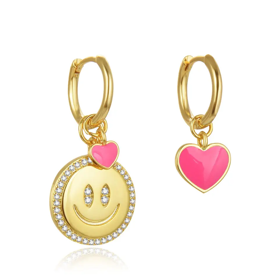 Colorful Enamel Drop Earrings Accessories Smiling Face Heart Asymmetry Personalized Jewelry