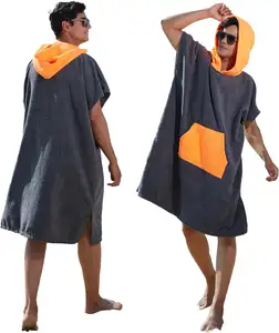 Custom Plain Printed Microfiber Seaside Surf Poncho With Hood Wholesale Beach Changing Wetsuits Hooded Poncho Towel With Logo