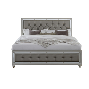 Modern Adjustable Convertible Luxurious <b>Queen</b> <b>Size</b> Soft <b>Bed</b> with Gemstone Silver Upholstery and Wood Frame - Product Image 5