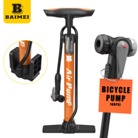 Pompe à vélo portable haute capacité BAIMEI, pompe à pneu manuelle en acier pour valves Schrader, Presta, Dunlop, pour vélo de route et VTT