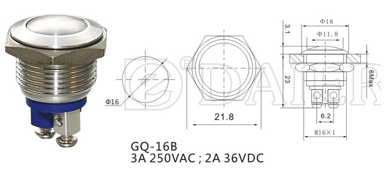 16mm Waterproof Arcuate Button Metal Push Button Switch 2 Pin Mini Round Momentary Push Button Momentary With Screw Terminals