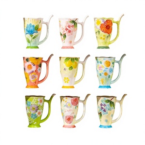 Taza <span class=keywords><strong>Alta</strong></span> de Cerámica Seto-Yaki Pintada a Mano con Diseño Artístico Moderno <span class=keywords><strong>y</strong></span> Asa, para Bebidas Calientes en el Hogar - Product Image 2