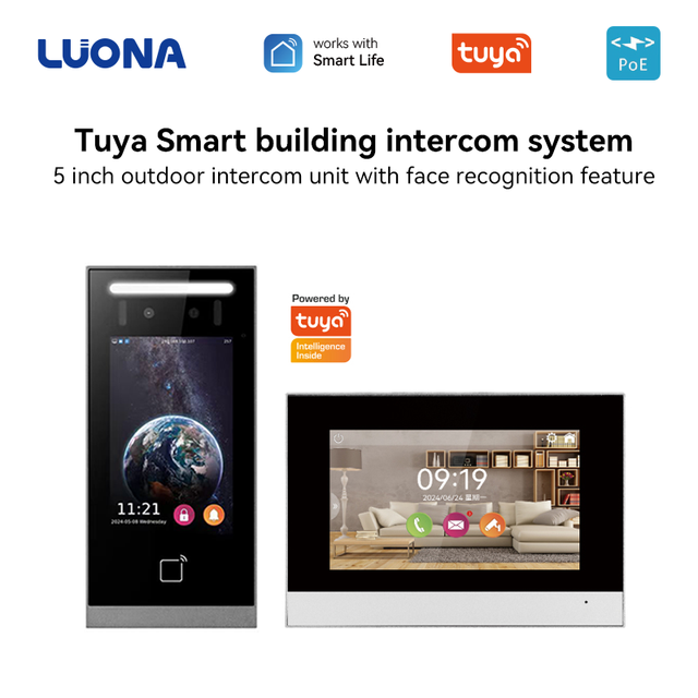 Tuya Smart Apartment Intercom System with Door Station, Indoor Monitors for Smart Home Support Remote Control Face Recognition