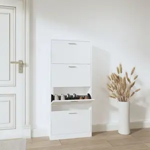 NOVA Luxury Melamine Foldable Shoe Cabinet Organizers White 4 Layers Slim Tipping Bucket Shoe Rack Storage Cabinet