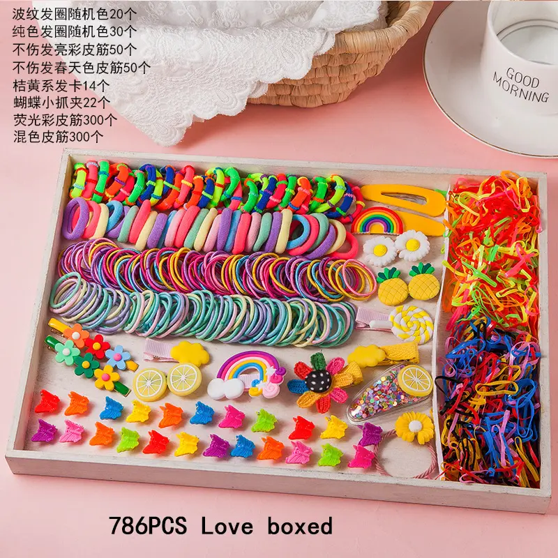 Atacado Bulk 780 Pcs/Box Colorido Borboleta Crianças Presentes Elastic Hair Bands Baby Hair Clips Set Kids Hair T