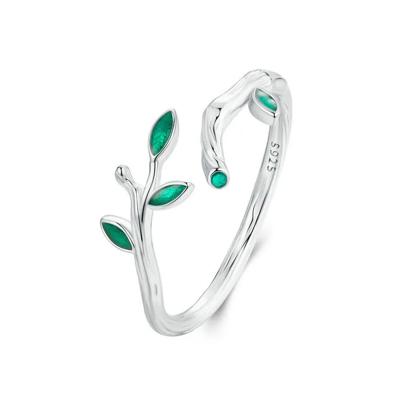 Belas jóias criativo esmaltado ramo anéis mulheres sólida 925 sterling silver ring
