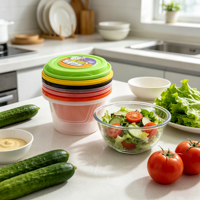 Contenants alimentaires jetables en plastique, couvercles hermétiques multicolores, seaux empilables pour la conservation des aliments en cuisine et en camping