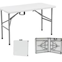 Ensemble de table et chaises pliantes carrées portables d'extérieur - Longueur 6 pieds, design moderne en plastique blanc, hauteur réglable, pour usage hôtelier