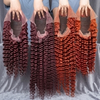Wig Rambut Asli Brasil Warna Pirang Burgundy Ginger dengan Lace Front Transparan, Kualitas 12A, Model Deep Wave Spanish Curly, Grosir