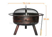 Brasero de camping extérieur robuste et de grande taille, rond, pour fêtes, chauffage au bois avec couvercle en maille, en acier, design moderne, pour fumer le tabac