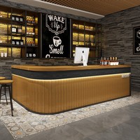 Comptoir de bar en bois sur mesure, station de cocktails ronde commerciale, design d'angle pour restaurant, bar, salon de thé