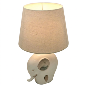Elephant Kids Table Lamp with Ceramic Porcelain Base Fabric Dome Shade Silver Plating Electric Decorative <b>Light</b> for Children - Product Image 1