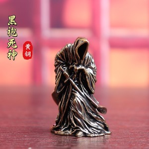 Patung Kematian Kuningan Retro Jubah Hitam Figur Aksi Miniatur Patung Horor Punk Ornamen Meja Dekorasi Halloween - Product Image 1