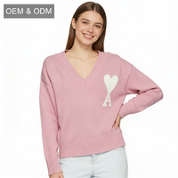 Pulls en Coton Unisexe de Luxe Décontractés, Vente en Gros Usine, Automne Hiver, Mode Française, Jacquard, Logo Personnalisé, Lettres Cœur Tricotées