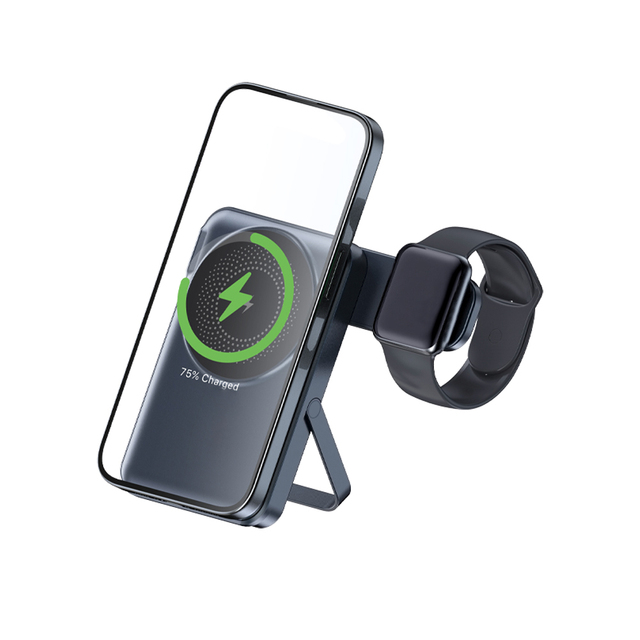 Magnetic Power Bank 10,000mAh with Kickstand, LED Battery Display, Wireless Fast Charging Compatible With Wireless Devices/Watch