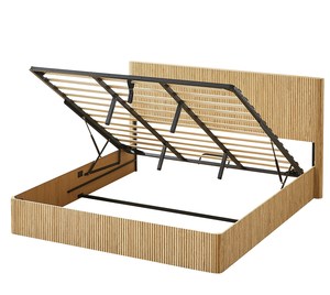 King <b>Size</b> Modern Convertible Lift up Storage <b>Bed</b> <b>Frame</b> Wooden Corrugated Curved Lines Hydraulic Storage/No Box Spring Needed - Product Image 4