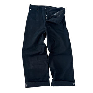 <span class=keywords><strong>Jeans</strong></span> Vintage Americani Stile Retrò NFJapanese in Denim Grezzo Nero Puro, Gamba Larga, Vestibilità Comoda, Taglio Curvo, 15 oz - Product Image 3