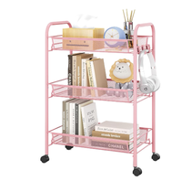 Petit chariot de rangement mobile à 4 roues en plastique, sur pied, multifonctionnel et durable, à 3 niveaux, pour salle de bain et salon