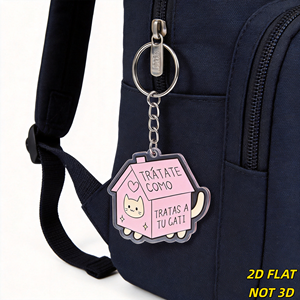 Roze kattenhuis acryl sleutelhanger 'Como Tratas a Tu Gati' Spaanse quote bedel voor sleutels, tassen, uniek grappig accessoire - Product Image 4