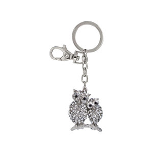 Portachiavi a forma di gufo in cristallo con strass, ciondolo in metallo argentato per borsa o chiavi - Product Image 1