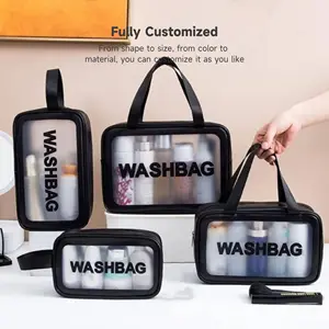 Pink Cosmetic Bag Custom Logo Printed Fashion Makeup Bag Waterproof Frosted PVC Bag