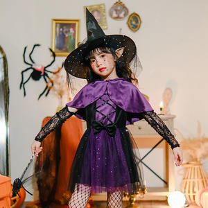 Disfraz de TV y película para niños de Halloween, traje morado con capa de vestido para actuación de chica vampiro - Product Image 2