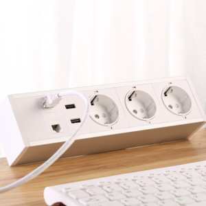 Lega Bạc nhôm kẹp trên bàn salon Ổ cắm EU cắm 2 <span class=keywords><strong>USB</strong></span> sạc RJ45 3 AC cửa hàng 3m Chiều dài cáp cho bàn 16A đánh giá - Product Image 1