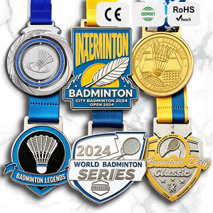 Médaille personnalisée de club de badminton 3D, Série de championnats ouverts, <span class=keywords><strong>Légendes</strong></span>, Classique, Or antique, Argent, Émail, Ruban personnalisé - Product Image 1
