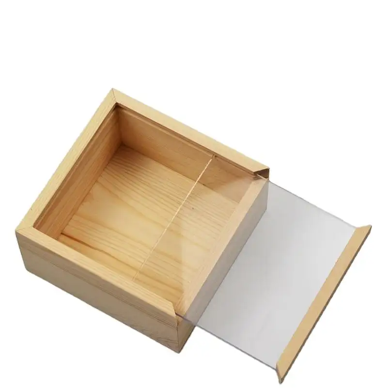 Kotak kayu untuk kemasan hadiah dengan tutup bening grosir kotak usb kemasan kotak kayu produk bambu yang belum selesai