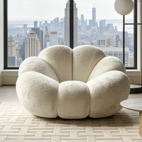 Fauteuil d'appoint blanc crème à pétales de fleurs, canapé lounge moderne en tissu bouclé, fauteuil nuage doux pour salon et chambre