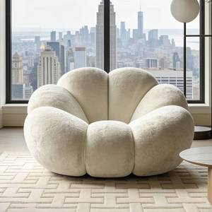<span class=keywords><strong>Fauteuil</strong></span> d'appoint blanc crème à pétales de fleurs, canapé lounge moderne en tissu bouclé, <span class=keywords><strong>fauteuil</strong></span> nuage doux pour salon et chambre - Product Image 4