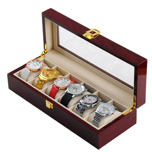 Venta al por mayor organizador de relojes de lujo de madera de cerezo elegante 6 ranuras de almacenamiento escaparate de cristal para caja de reloj - Product Image 6