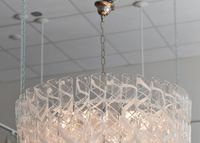 Lustre Torciglione moderne en fer et verre soufflé à la main, blanc et translucide, avec LED à intensité variable pour mariages et cuisines