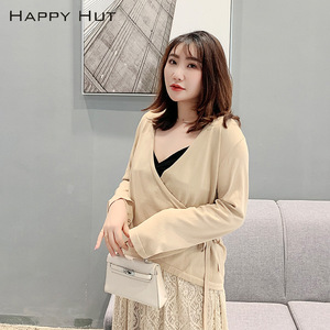 แฮปปี้ฮัทเสื้อคลุมกันแดดผ้าไหมน้ำแข็งบางสำหรับผู้หญิงไซส์ใหญ่ คอวีผูกเชือก สีกากี รุ่น N7552 - Product Image 1