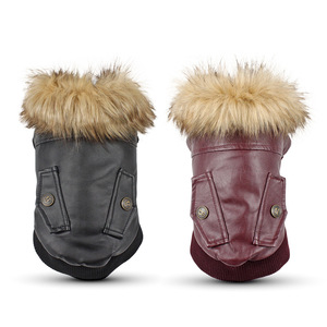 NAMSAN <b>Dog</b> Winter <b>Leather</b> Coat Warm <b>Jacket</b> For Small <b>Dogs</b> Classic Style Solid Color Pet Clothes - Product Image 5