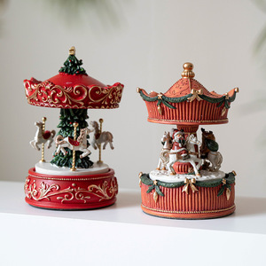 Resin Rotating Carousel Music <b>Box</b> with Mini <b>Christmas</b> <b>Tree</b> for Xmas Tabletop Decor & Holiday Surprise Gift - Product Image 5