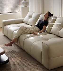 ชุดโซฟาหนังแท้ปรับระดับได้สำหรับห้องนั่งเล่นในอพาร์ทเมนต์หรูหราทันสมัย ดีไซน์พรีเมียมเพื่อความสบาย พร้อมฟองน้ำ - Product Image 5