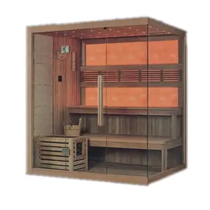 Çin geleneksel ıslak buhar ahşap sauna ev kuru buhar odası ev sauna ev buhar sauna soba ile 3 kişi