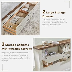 <span class=keywords><strong>Letto</strong></span> matrimoniale king size in stile rustico con testiera libreria da 137,16 cm, <span class=keywords><strong>letto</strong></span> con piattaforma in legno con 2 cassetti e pediera con gambe romane da 45,72 cm - Product Image 3