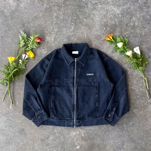 OEM Custom Raw Selvage 14 Oz Heavyweight Denim Set Zip up Jackets and Straight Leg Jeans <b>Pants</b> Oversized Jacket Denim Set Men - Product Image 2