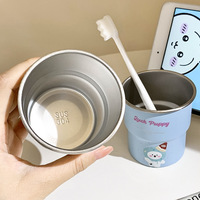 Tasse de lavage créative en acier inoxydable, design bonhomme de neige et petit ours, style dessin animé mignon, pour étudiants et usage domestique
