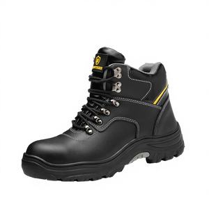 Bottes de sécurité unisexes noires en cuir avec embout en acier, semelles multifonctionnelles, antidérapantes et imperméables, idéales pour l'hiver et l'usine - Product Image 1