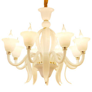 โคมไฟระย้าแก้วมูราโน่สีขาว Zeal Lighting 8 ดวง ดีไซน์โมเดิร์นทรงระฆัง สำหรับห้องนั่งเล่น - Product Image 6