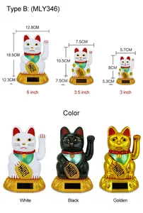 일본 배터리 작동 플라스틱 6 인치 7 인치 8 인치 블랙 ABS Maneki Neko Fortune Cat 부유 한 흔들며 행운의 고양이