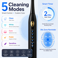 Brosse à dents électrique sonique rechargeable par USB, 33000 VPM, étanche IPX7, avec 5 modes de nettoyage pour un usage domestique et en voyage